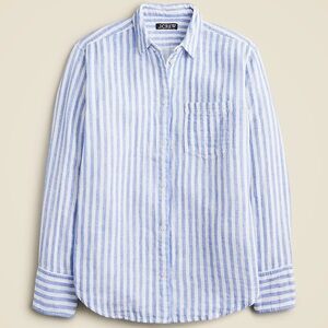 J.Crew Garçon Cotton‑Linen Striped Shirt — Blue Stripe, Size 12 💙